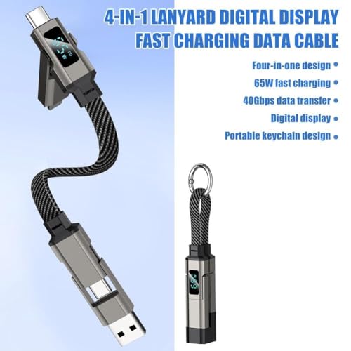 Image of Wefly 4-in-1 Keychain Cable 65W PD3.1 Fast Charge 40Gbps Data Transfer Digital Display 0.2m Portable for IOS /Phone /Laptop /Smartphone