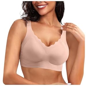 Sports Bras for Women Breathable Seamless Bralettes with Padded Soft V Neck Full Support Bra Cotton Wireless Sleep Bra