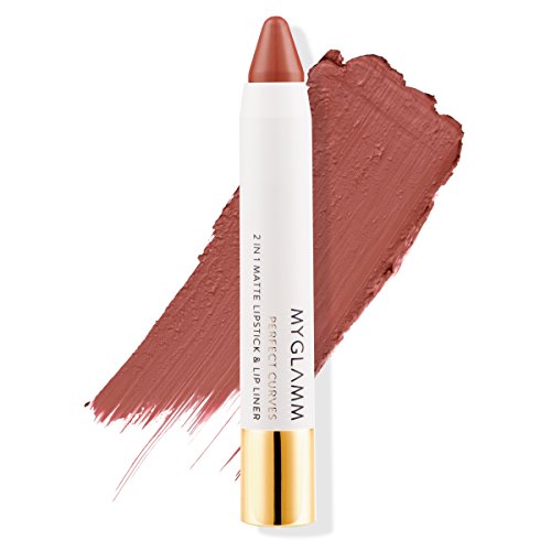 Image of MyGlamm Perfect Curves Matte Lip Crayon (Peach Brown), 4.54 g - PETA Approved & Vegan