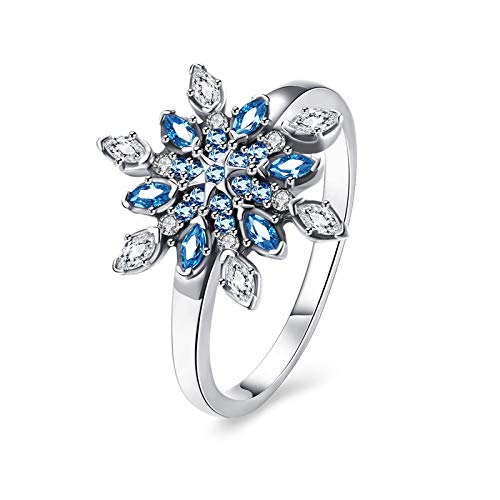 Bague femme flocon de neige argent 925 zirconium bleu blanc bijou fantaisie
