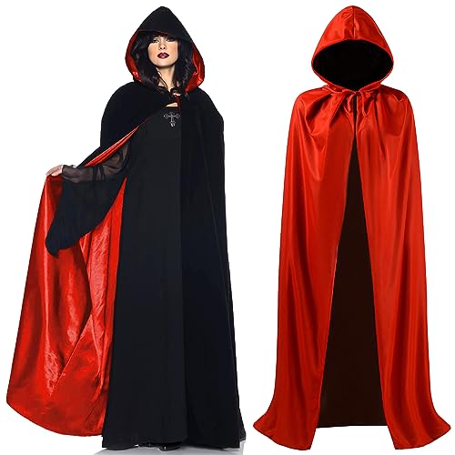 ITMNMNL Capa vampiro capa vampiro mulher, capa de Halloween, capa de bruxa com capuz capa preta e vermelha com capuz, disfarce de vampiro capa de vampiro para adultos Halloween cosplay 175 cm