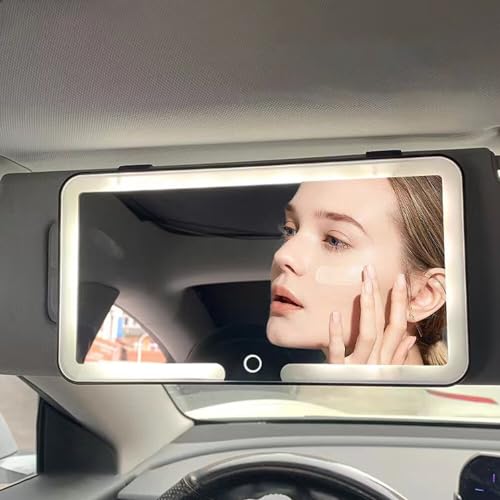 Kytpyi Auto Spiegel, Auto Kosmetikspiegel, Wiederaufladbarer Kratzfester Autospiegel mit LED (3 Licht Modus), 23,5 * 12,7cm Einfach Praktisch Sonnenblende Spiegel für meist Wagen