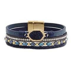druzy stone leather wrap bracelet-navy
