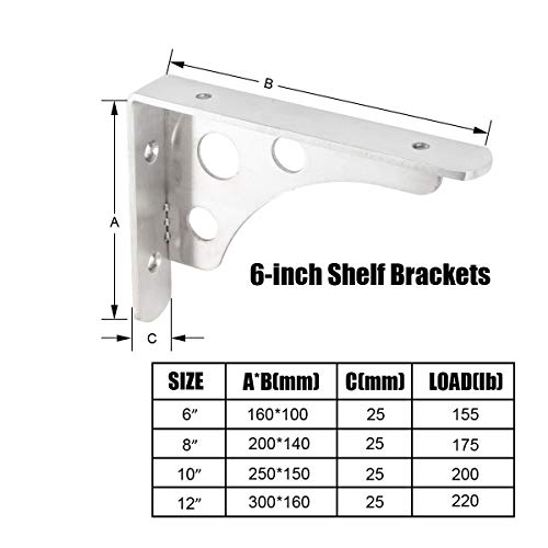 Cbtone 6 Inch Heavy Duty Shelf Bracket, Pack Of 4, 6 X 4 Inch Wall Mounted Floating L Bracket Stainless Steel Triangle Shelf Supporter, Thicken 4Mm, Included Free Screw Accessories #TOP2