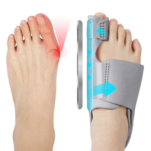 ACWOO Corrector de Juanete, Enderezador de Juanete Corrector Nocturno y Día, Férula para Juanete, Enderezador de Dedo con Ajustable, 2 Corrector de Juanete Hallux Valgu, 2 Separador Dedo Pie Silicon