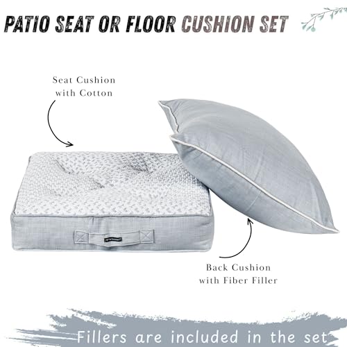 Image of Grey Woven Quilted Floor Cushion Set 60x60x10 CM with Fillers & Back Cushion, Large Size for Seating, Patio Seat, Meditation, Yoga, Pooja, Guests, Living 24x24x4 Inch