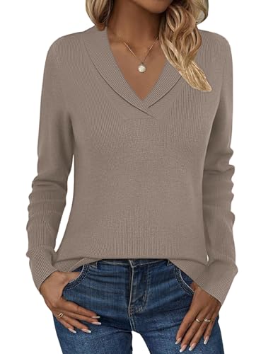 Image of Zeagoo Womens Sweaters Fall Fashion 2025 Long Sleeve Tops V Neck Business Casual Collared Knit Tunic Pullover Outfits