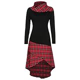 Jahreszeit: Herbst Winter TWIFER Damen Frauen High Neck Plaid Muster Patchwork Kleid Langarm Kleid
