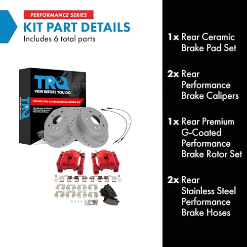 Image of TRQ Performance Rear Brake Pad and Rotor Set Ceramic Coated Slotted Drilled