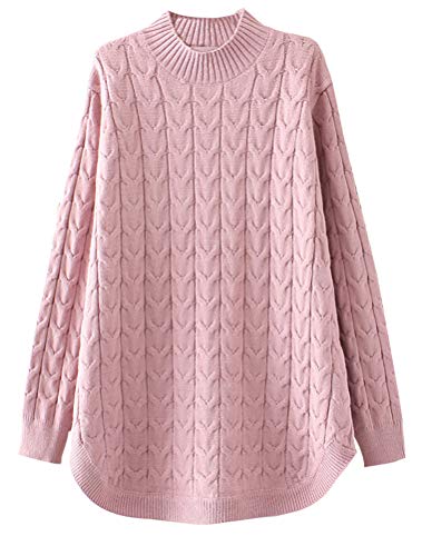 Minibee Women s Long Sleeve Sweater Mock Turtleneck Pullover Tops Ribbed Cable Knit Jumper Pink M