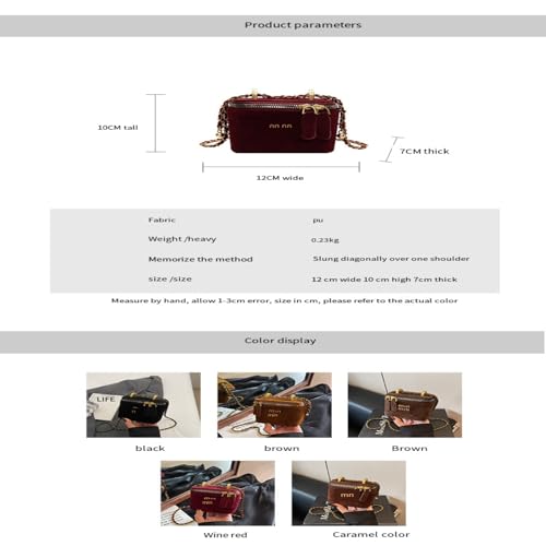 Women's Mini Suede Box Bag PU Crossbody Shoulder Bag with Chain Strap Black/Brown/Coffee/Caramel/Burgundy for Everyday Use3