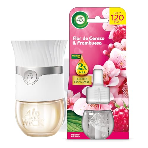 Air Wick Ambientador Eléctrico - Aparato difusor Inteligente con tecnología Anti-Fading y Recambio con Aroma a Flor de Cerezo y Frambuesa, infusionado con 2 Veces más aceites Esenciales