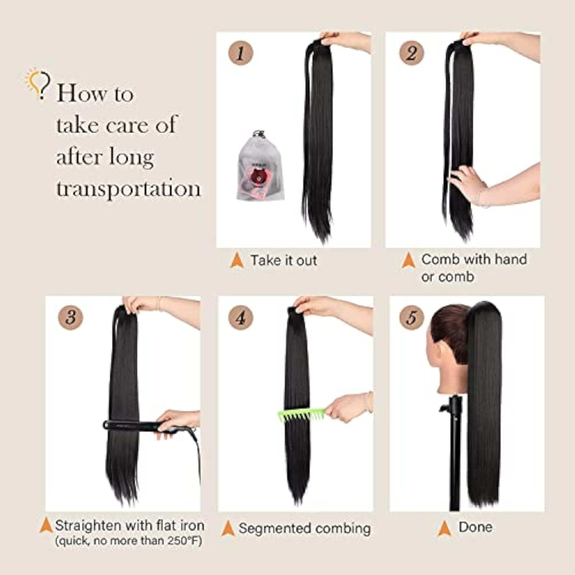 Straight Ponytail Extensions Hair Piece Wrap, Synthetic