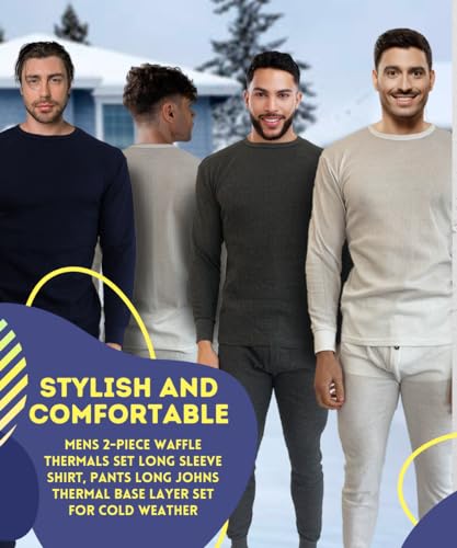 BROOKLYN VERTICAL Mens 2-Piece Waffle Thermals Set | Long Sleeve Shirt, Pants | Thermal Base Layer Set for Cold Weather2