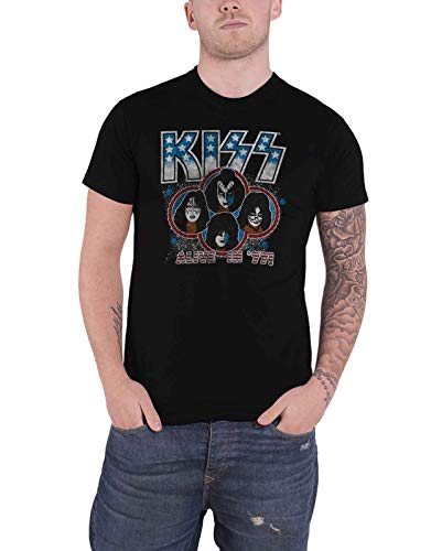 Image of KISS T Shirt Alive in '77 Band Logo Official Mens Black S