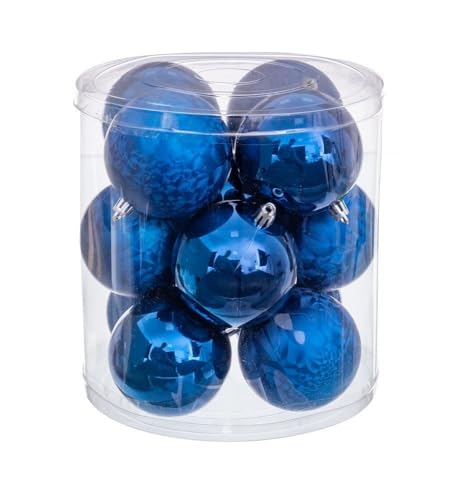 LOLAhome Conjunto de 12 bolas de Natal combinadas de plástico azuis de 8 cm