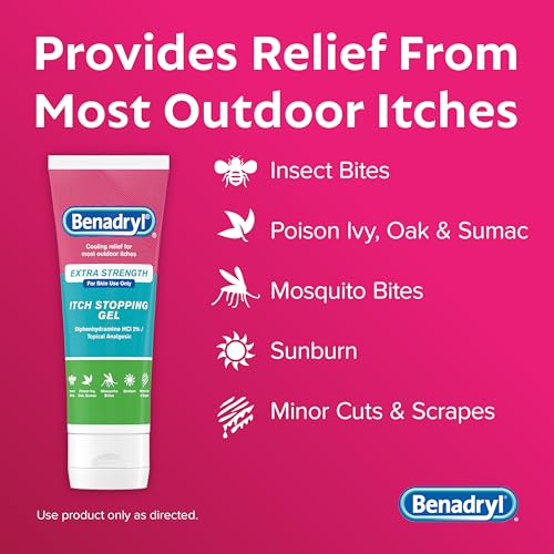 Benadryl Extra Strength Anti Itch Relief Gel, 2% Diphenhydramine HCl, Relief from Insect Bites, Sunburn & More, Great for Camping Essentials, 3.5 fl oz - Image 4