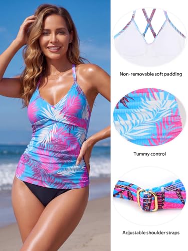 Image of RELELCIGA Women's Tankini Top V Neck Ruched Tummy Control Bathing Suit Top