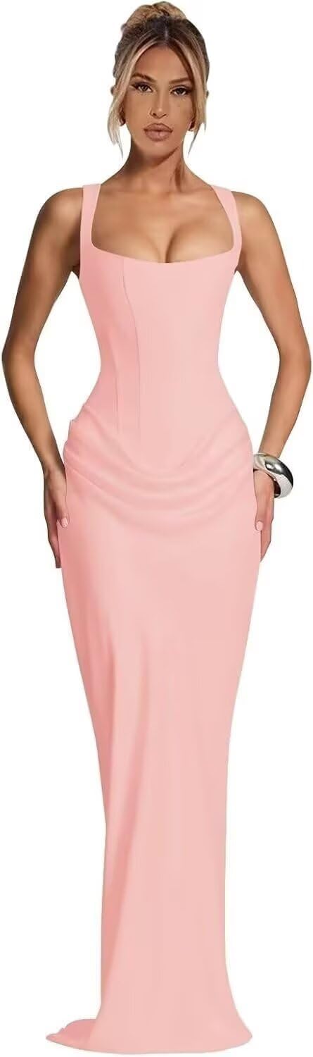 Women's Spaghetti Strap Prom Dress Mermaid Evening Party Dresses with Empire Waist Open Back Ball Gowns