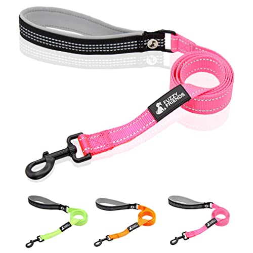 Fuzzy Friends - Padded Reflective Dog Leash. Bright, Fun Colors, Comfortable Handle and Premium Hardware Makes These Perfect leashes for Small, Medium and Large Breed Dogs. Pink Reflective Dog Leash.