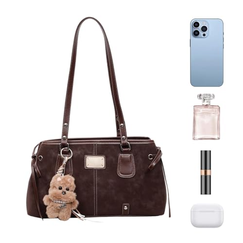 Sac à main rétro en cuir PU souple avec un joli pendentif peluche amovible