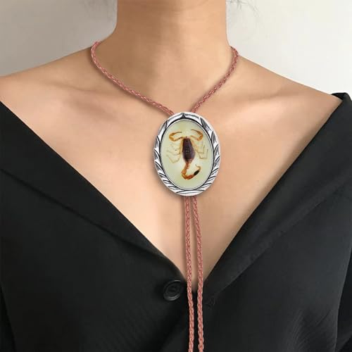 Image of Btilasif Bolo Tie for Women, Scorpion Bolo Tie Vintage Western Cowboy Stone Leather Neckties, Cowboy Gifts for Men