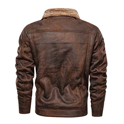 Spe969 Men's Bomber Jacket,Autumn Winter Vintage Turn-Down Collar Solid Imitation Leather Coat #TOP2