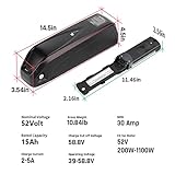 H HAILONG Ebike Battery 52v 15Ah for Electric Bike/Bicycle Motor Kit, 52 Volt Lithium Battery for 200W-1200W Motor with 58.8V 2A 3-Pin XLR Charger 30Amp BMS USB Charge Port and Battery Lock(52V 15ah)