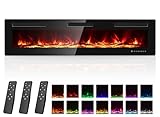 Electric Fireplace 70 Inch with 3 Remotes, Recessed or Wall Mounted Electric Fireplace Insert with 15 Flame Colors & 6 Adjustable Speeds, 1500/750W Linear Fireplace Heater, 12H Timer, Log & Crystal