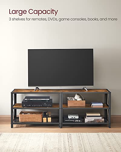 Image of VASAGLE TV Stand, TV Console for TVs Up to 65 Inches, TV Table, 55.1 Inches Width, TV Cabinet with Storage Shelves, Steel Frame, for Living Room, Bedroom, Rustic Brown and Black ULTV094B01