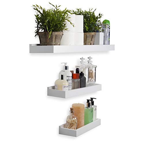Wallniture Philly Floating Bookshelves For Kids Room Decor, Varying Sizes White Bookshelf Set Of 3 For Living Room, Bathroom Storage Shelf #TOP3