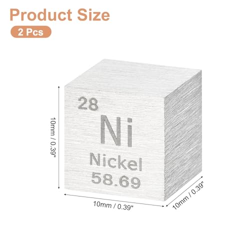 Image of uxcell 2 Pcs Nickel Cube, 0.39 Inch High Density Metal Element Cube Metal Density Cube for Chemical Elements Collection Science Education Experiment Application, Silver
