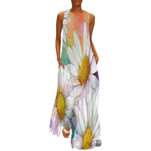 Robe longue imprimé marguerite grande taille avec poches invisibles