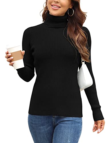 Rocorose Women's Ribbed Turtleneck Sweater Long Sleeve Knitted Solid Pullover