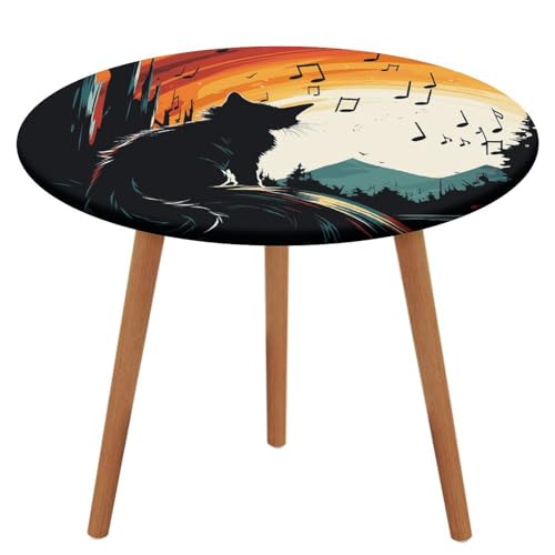 Nappe ronde élastique imperméable extensible à motif chat pour table ronde - 2