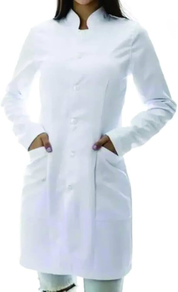 Jaleco Feminino Manga Longa Gola Padre Branco Adulto Maxi Tudo Formal Uniforme