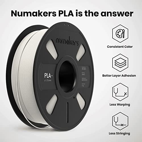 Image of NUMAKERS PLA+ 3D Printer Filament, 1.75mm, Dimensional Accuracy + /- 0.03 mm, 1 kg Spool (2.2 lbs), Compatible with Most FDM Printers (Cool Lithophane White)