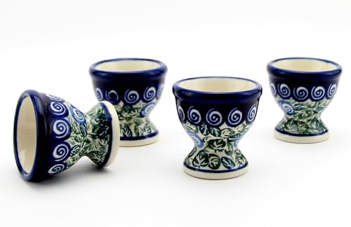 Polish Pottery Market Egg Cups Set of 4 - Handmade by Zaklady Boleslawiec – Polish Stoneware Egg Stand Holders for Soft Boiled Egg