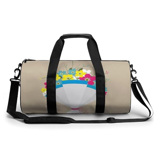 Sac de gym motif bouquet de fleurs avec bandoulière réglable 45cm