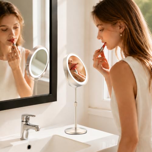 Image of 7 inch Lighted Makeup Mirror with Lights and 1X 7X Magnification,Brushed Nickel