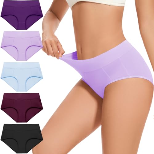 Image of CleainKorte Womens Cotton Underwear Hipster Ladies Panties for Women Mid Rise Coverage Briefs Strech Breathable - 5 Pack