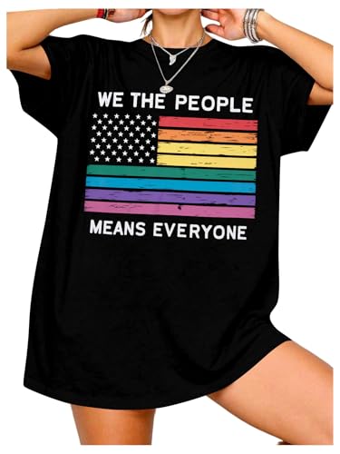 Pride Oversized Shirt Woman Rainbow Flag Patriotic Shirts LGBT Ally Top LGBT Right Short Sleeve Tops