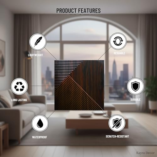 Image of Kayra Decor 3D PVC Wall Panels for Bedroom & Living Room | Fluted Design | Blackwood Color | 19.7 x 19.7 Inch | Pack of 12 | 32.28 Sq Ft
