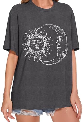 ADOREJOY Womens Oversized T-Shirt Summer Short Sleeve Tops Casual Boyfriend Shirt Loose Fit Tees(A Moon Grey,L)