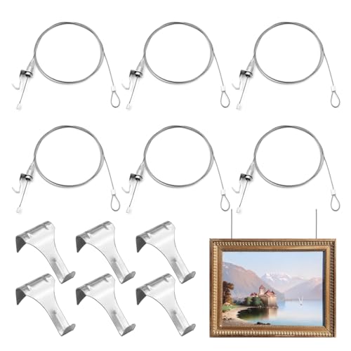 Image of Picture Rail Hanging System, 6 pcs Picture Rail Hooks Molding Hooks Picture Rail Hangers
