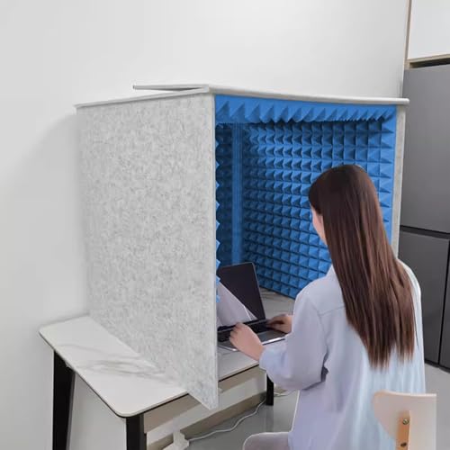 Cabina de grabación portátil, cubierta abatible de escritorio con aislamiento acústico, esponja absorbente de alta densidad, escudo vocal para estudio musical, dormitorio y podcasting, azul, 23.6 pulgadas miniatura 6