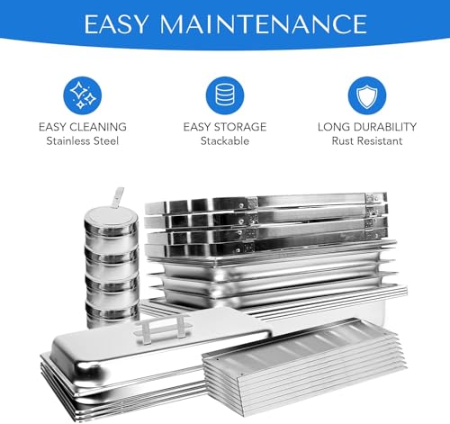 Chafing Dish Set, 8 Qt 4-Pack – No Assembly, Satin Finish Stainless Steel with Full-Size Pans, Lids, Water Pans, Folding Stands & Fuel Tray Holders – Catering Warmers