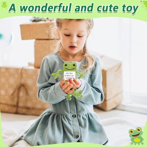 MOPQMKT Pocket Hug Positive Frosch, Kreative Strickwolle Frosch Puppe, Mutmacher Geschenk, Gute Besserung Geschenk, Gesche zum Abschluss