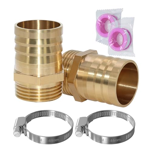 RUNYU Lot de 2 raccords de tuyau 1 AG en laiton 32 mm (1 1/4), raccord de tuyau avec 2 colliers de serrage et 2 bandes en téflon