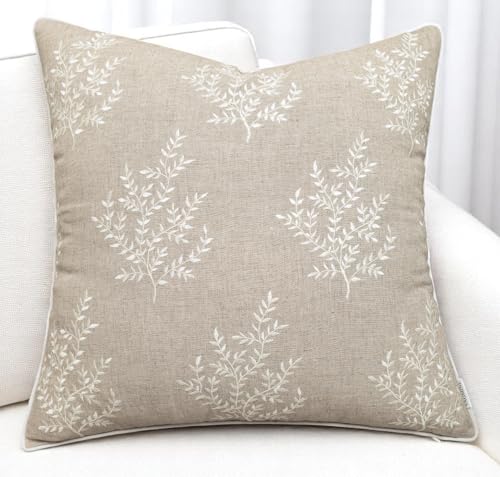 VAGMINE Embroidered Leaves Throw Pillow Cover - 18x18 Inches Square